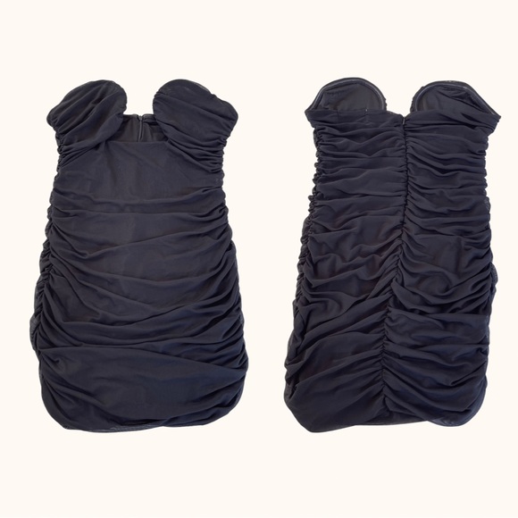 Maison Femalien | Ella Strapless Ruched Mesh Little Black Mini Dress Size M - Picture 4 of 12